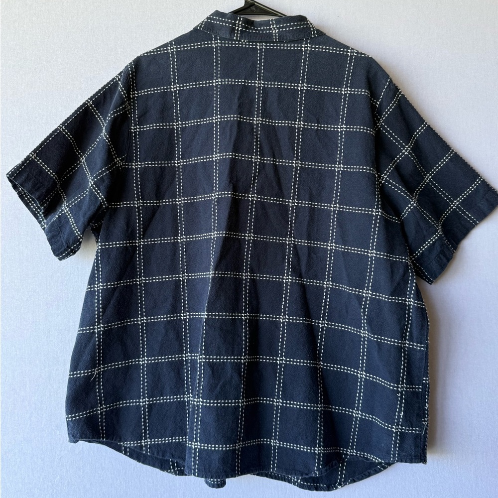 Navy Checked Short-Sleeve Button-Down Shirt - Picture 8 of 8